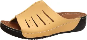 Womens Platform Sandals Orthopedic Arch Support Slip on Wedge Sandals Lightweight Leather Open Toe Slippers