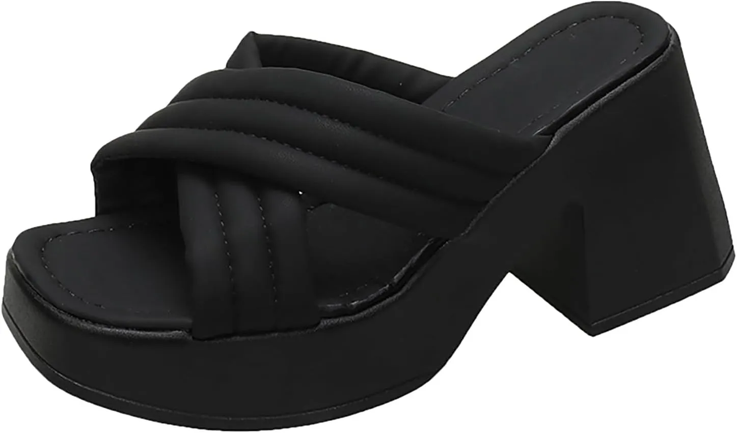 Women's Platform Strappy Sandals Memory Foam Cloud Thick Sole Slides Pillow Slippers Slip On Beach Open Toe Flip Flops