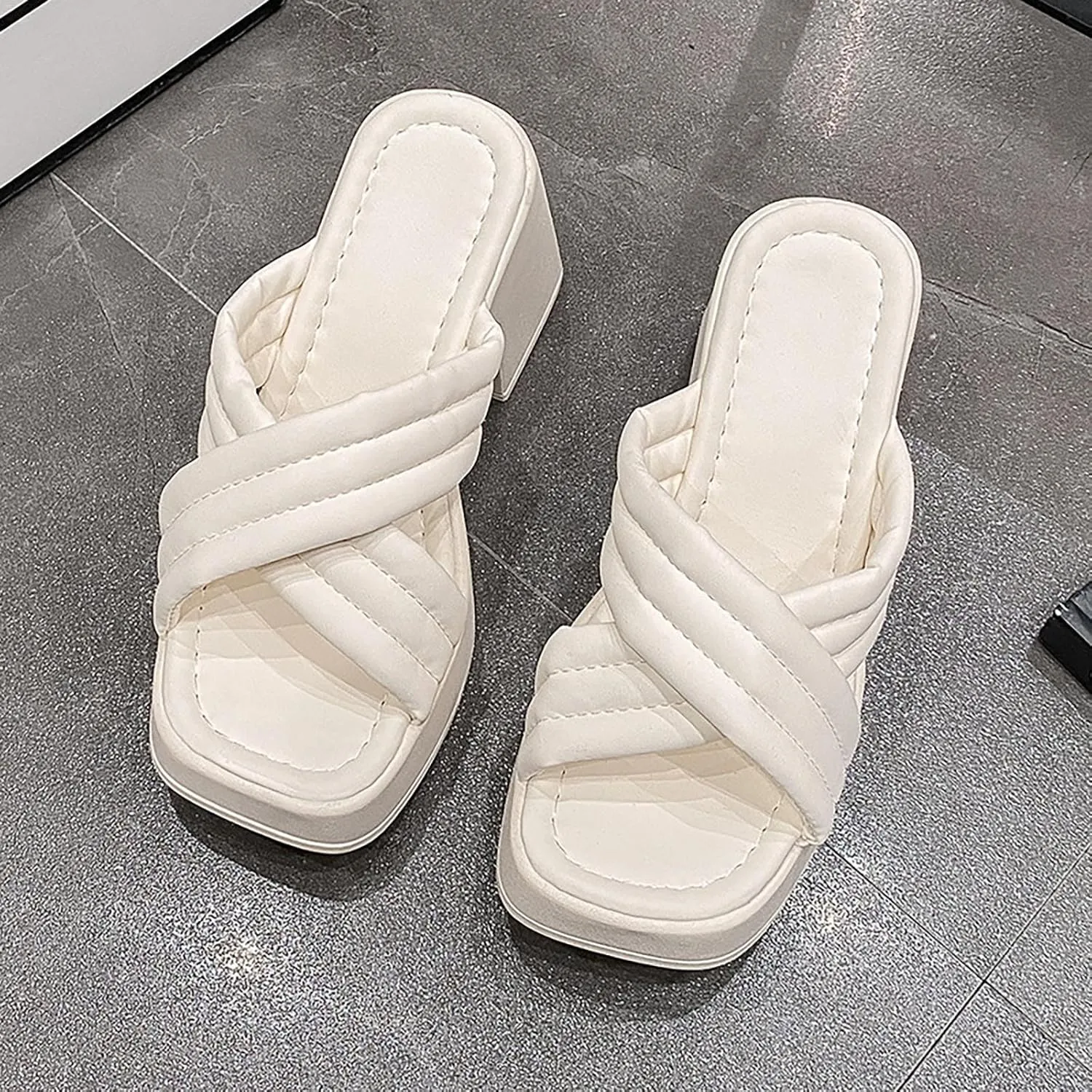 Women's Platform Strappy Sandals Memory Foam Cloud Thick Sole Slides Pillow Slippers Slip On Beach Open Toe Flip Flops