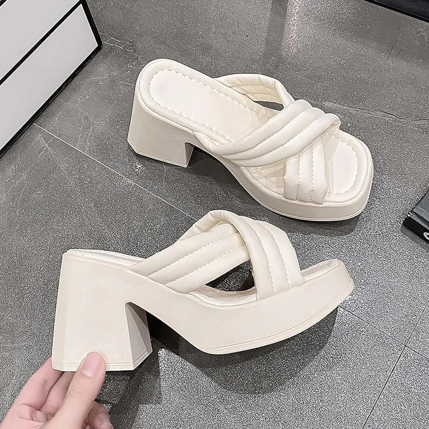 Women's Platform Strappy Sandals Memory Foam Cloud Thick Sole Slides Pillow Slippers Slip On Beach Open Toe Flip Flops