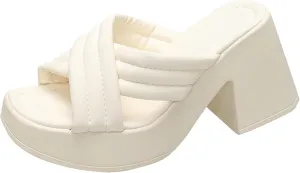 Women's Platform Strappy Sandals Memory Foam Cloud Thick Sole Slides Pillow Slippers Slip On Beach Open Toe Flip Flops