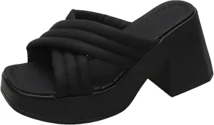 Women's Platform Strappy Sandals Memory Foam Cloud Thick Sole Slides Pillow Slippers Slip On Beach Open Toe Flip Flops