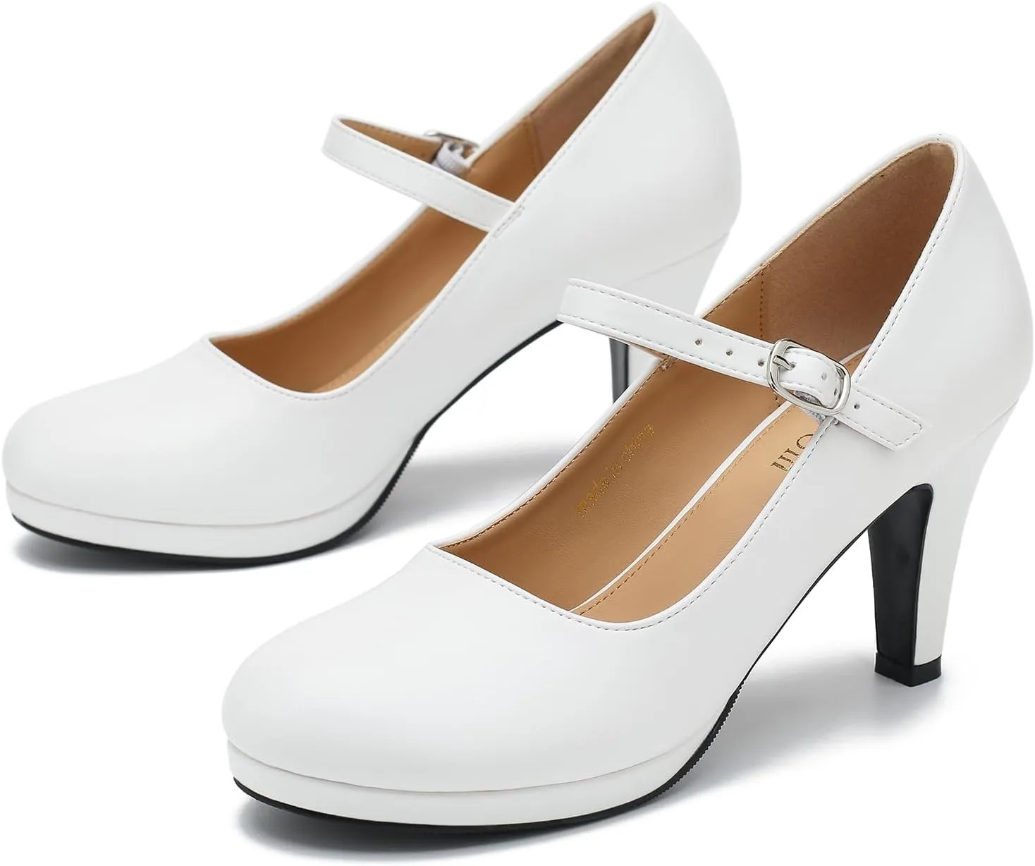 Women's Pumps Close Toe High Heels Classic Round Toe Mary Jane Comfortable Low Platform Ankle Strap Dress Shoes