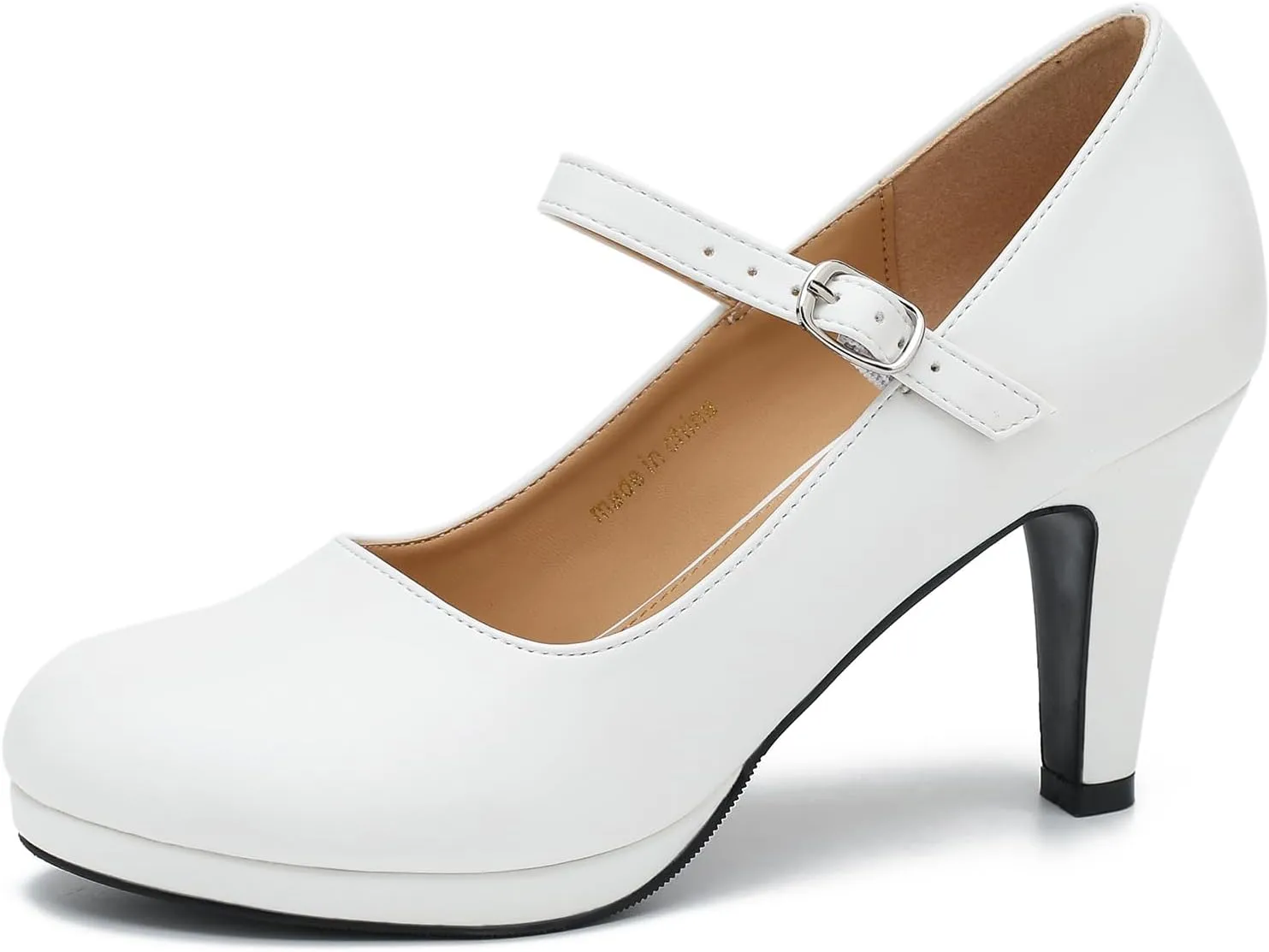 Women's Pumps Close Toe High Heels Classic Round Toe Mary Jane Comfortable Low Platform Ankle Strap Dress Shoes