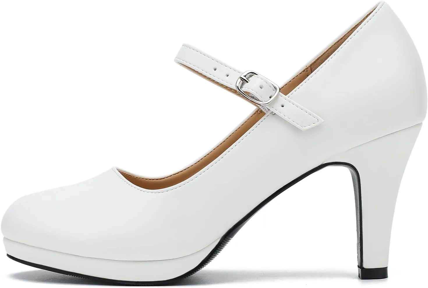 Women's Pumps Close Toe High Heels Classic Round Toe Mary Jane Comfortable Low Platform Ankle Strap Dress Shoes