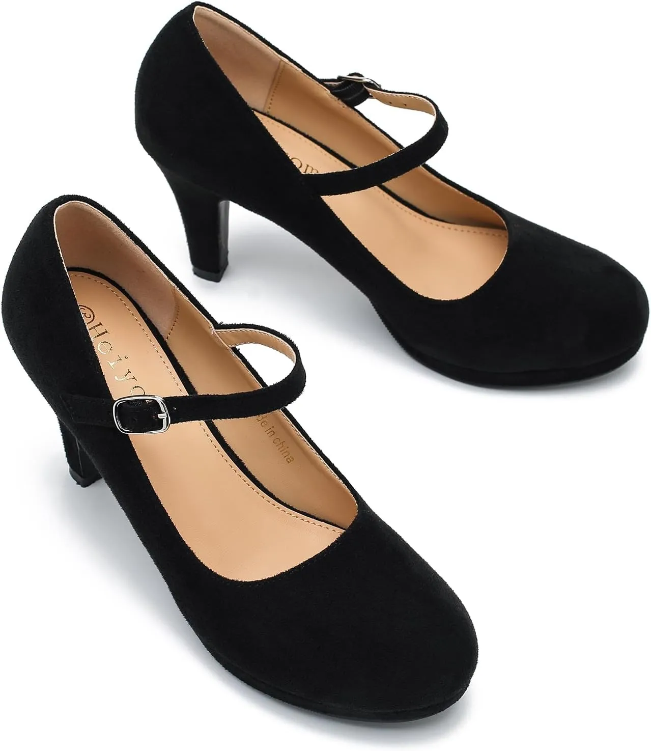 Women's Pumps Close Toe High Heels Classic Round Toe Mary Jane Comfortable Low Platform Ankle Strap Dress Shoes