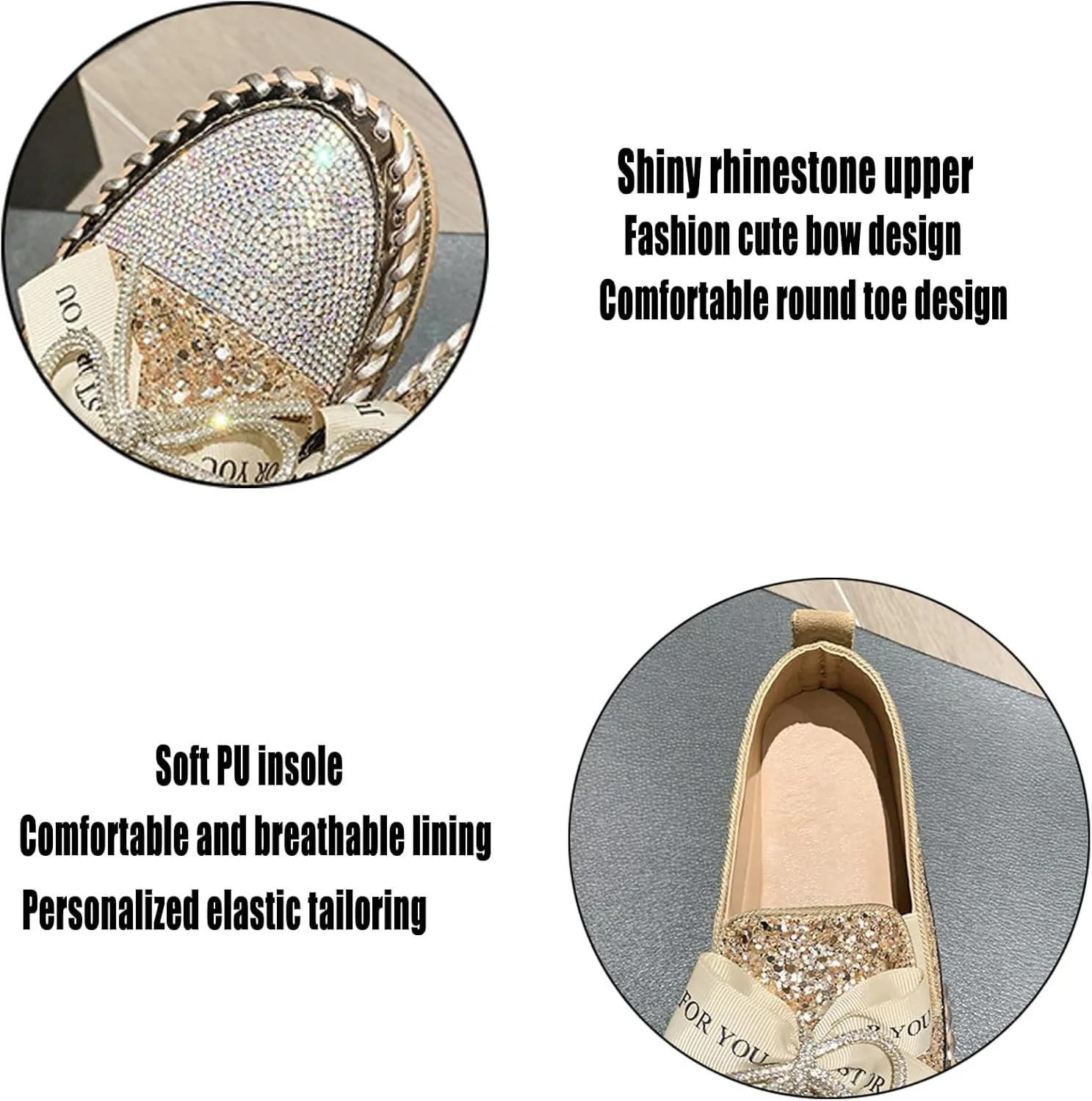 Women's Rhinestones Glitter Bow Platform Loafers,Fashion Casual Slip-On Sequin Shiny Sneaker,Comfort Round Toe Platform Slip On Walking Shoes