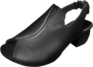 Women's Sandal Leather Fish Mouth Chunky Dress Shoes Slingback Block Heel Open Toe Sandal with Adjustable Strap