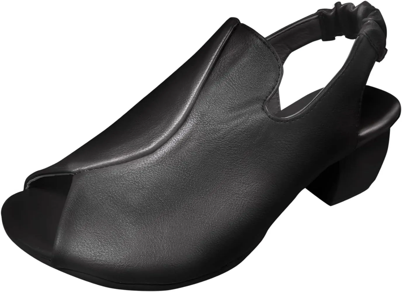 Women's Sandal Leather Fish Mouth Chunky Dress Shoes Slingback Block Heel Open Toe Sandal with Adjustable Strap