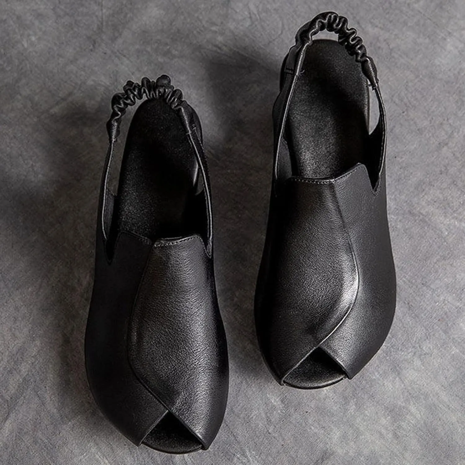 Women's Sandal Leather Fish Mouth Chunky Dress Shoes Slingback Block Heel Open Toe Sandal with Adjustable Strap