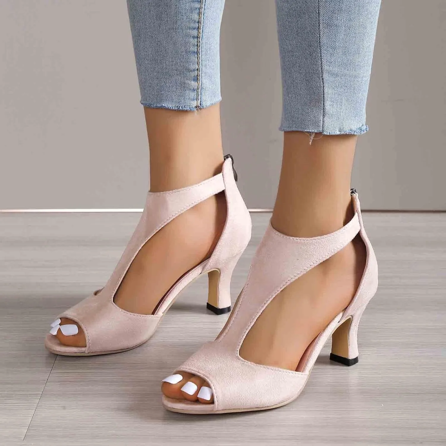 Womens Sandals Orthopedic High Heels Dress Shoes Open Toe Zip Closure Sandals Casual Fish Mouth Sandal Summer Shoes