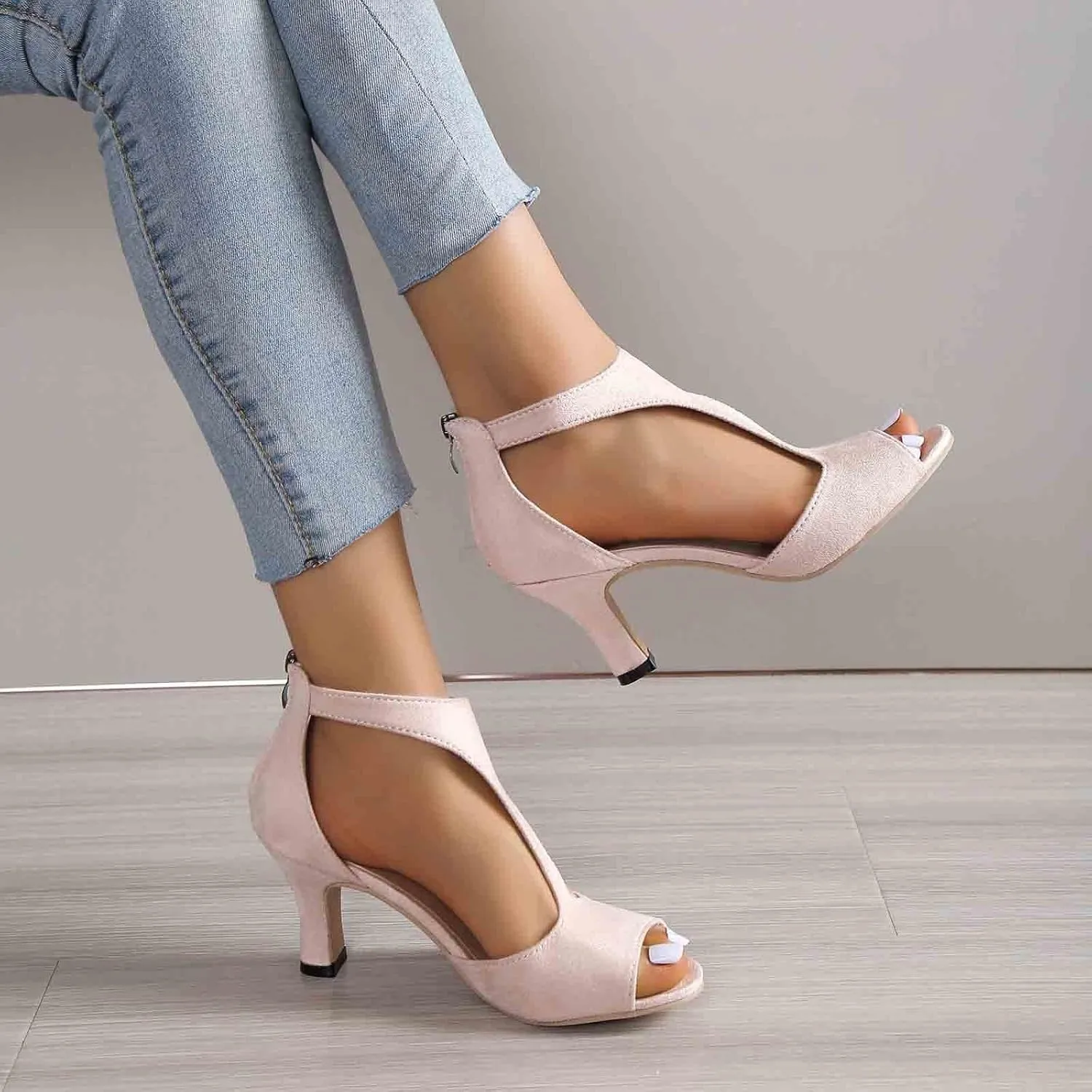 Womens Sandals Orthopedic High Heels Dress Shoes Open Toe Zip Closure Sandals Casual Fish Mouth Sandal Summer Shoes