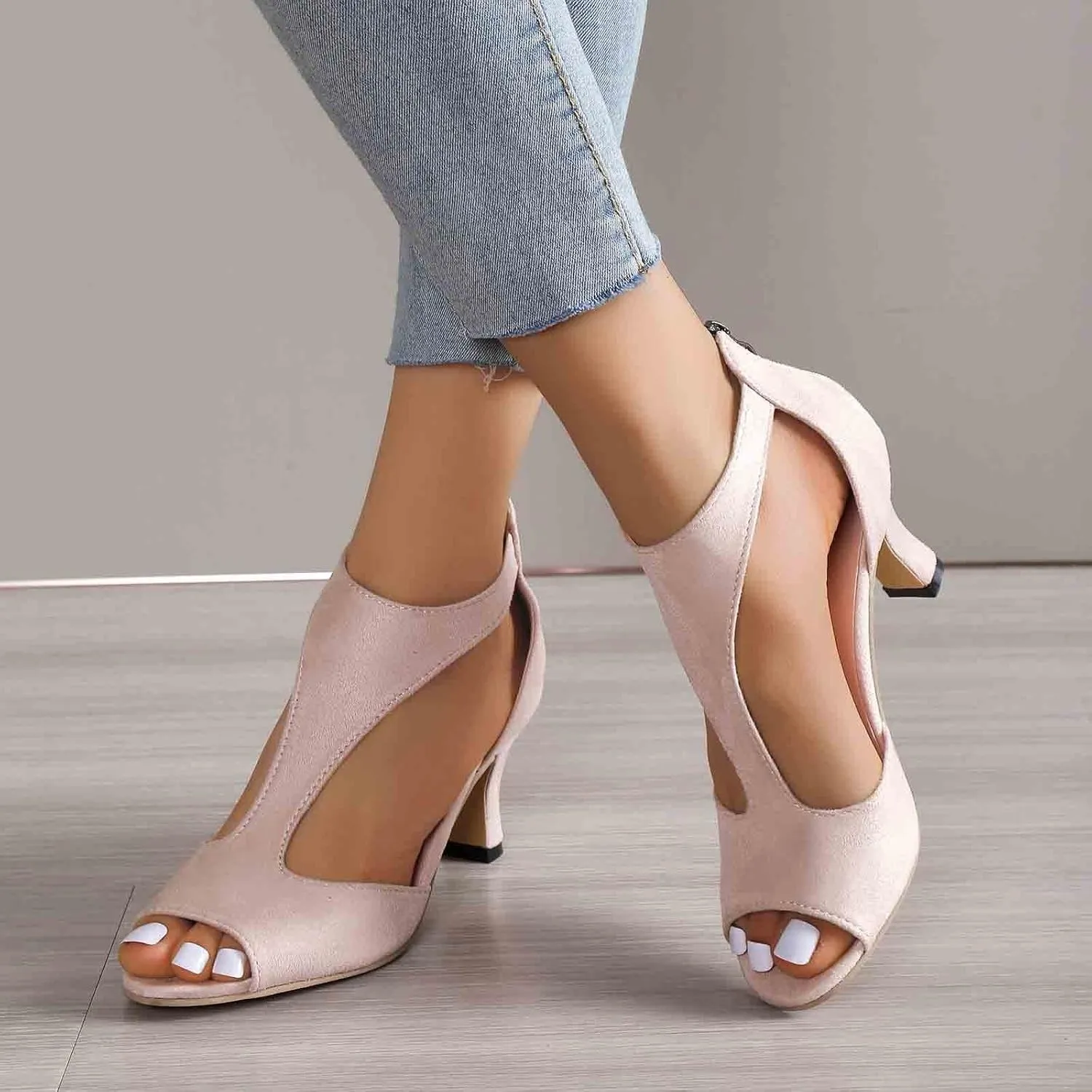 Womens Sandals Orthopedic High Heels Dress Shoes Open Toe Zip Closure Sandals Casual Fish Mouth Sandal Summer Shoes