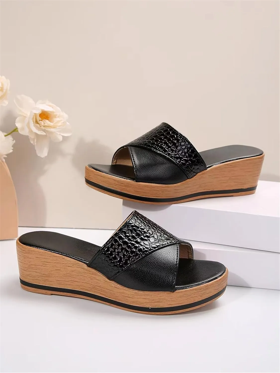 Women's Sandals Platform Comfortable Faux Leather Wedge Slippers Summer Going Out Sandals Shoes