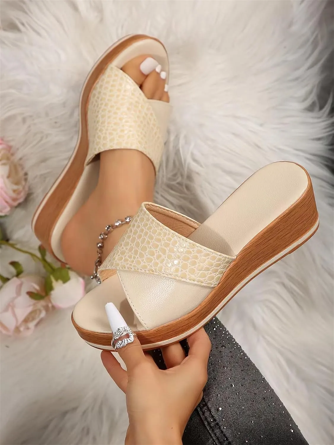 Women's Sandals Platform Comfortable Faux Leather Wedge Slippers Summer Going Out Sandals Shoes