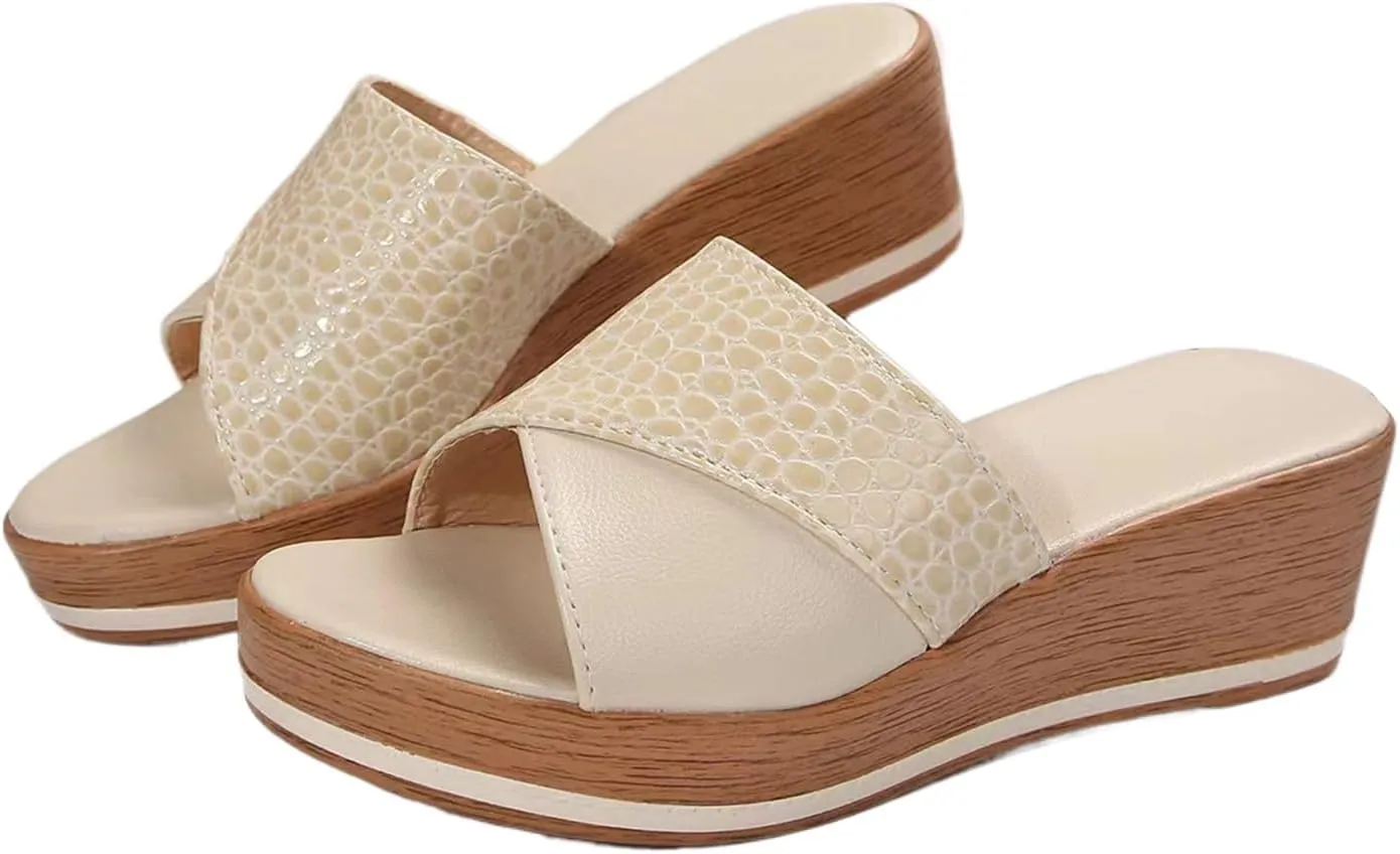 Women's Sandals Platform Comfortable Faux Leather Wedge Slippers Summer Going Out Sandals Shoes