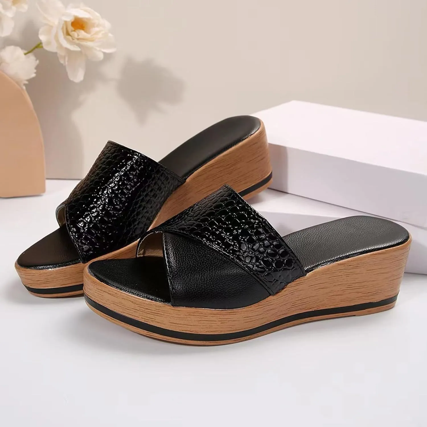 Women's Sandals Platform Comfortable Faux Leather Wedge Slippers Summer Going Out Sandals Shoes