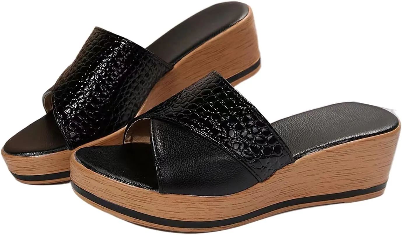 Women's Sandals Platform Comfortable Faux Leather Wedge Slippers Summer Going Out Sandals Shoes