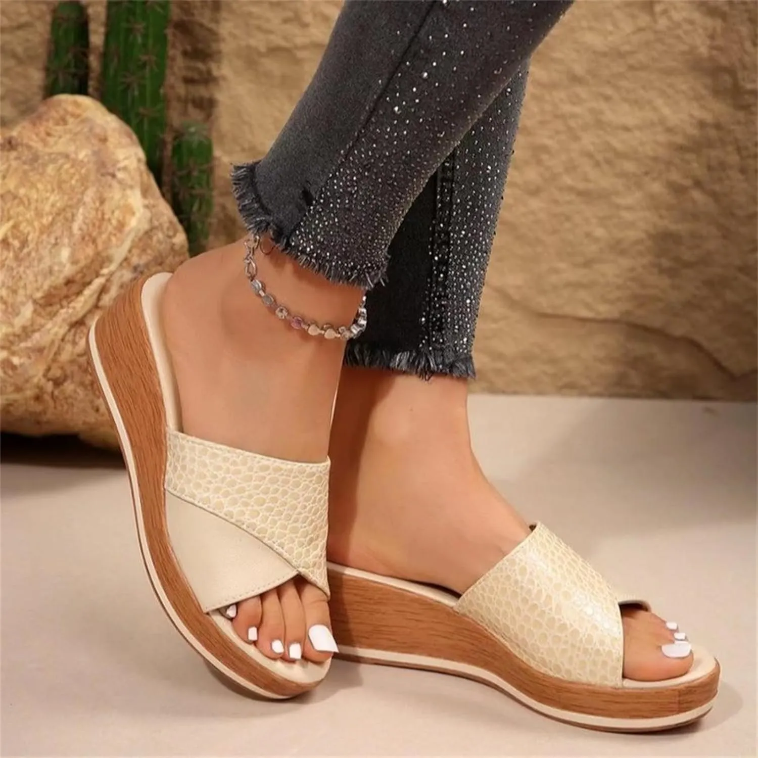 Women's Sandals Platform Comfortable Faux Leather Wedge Slippers Summer Going Out Sandals Shoes