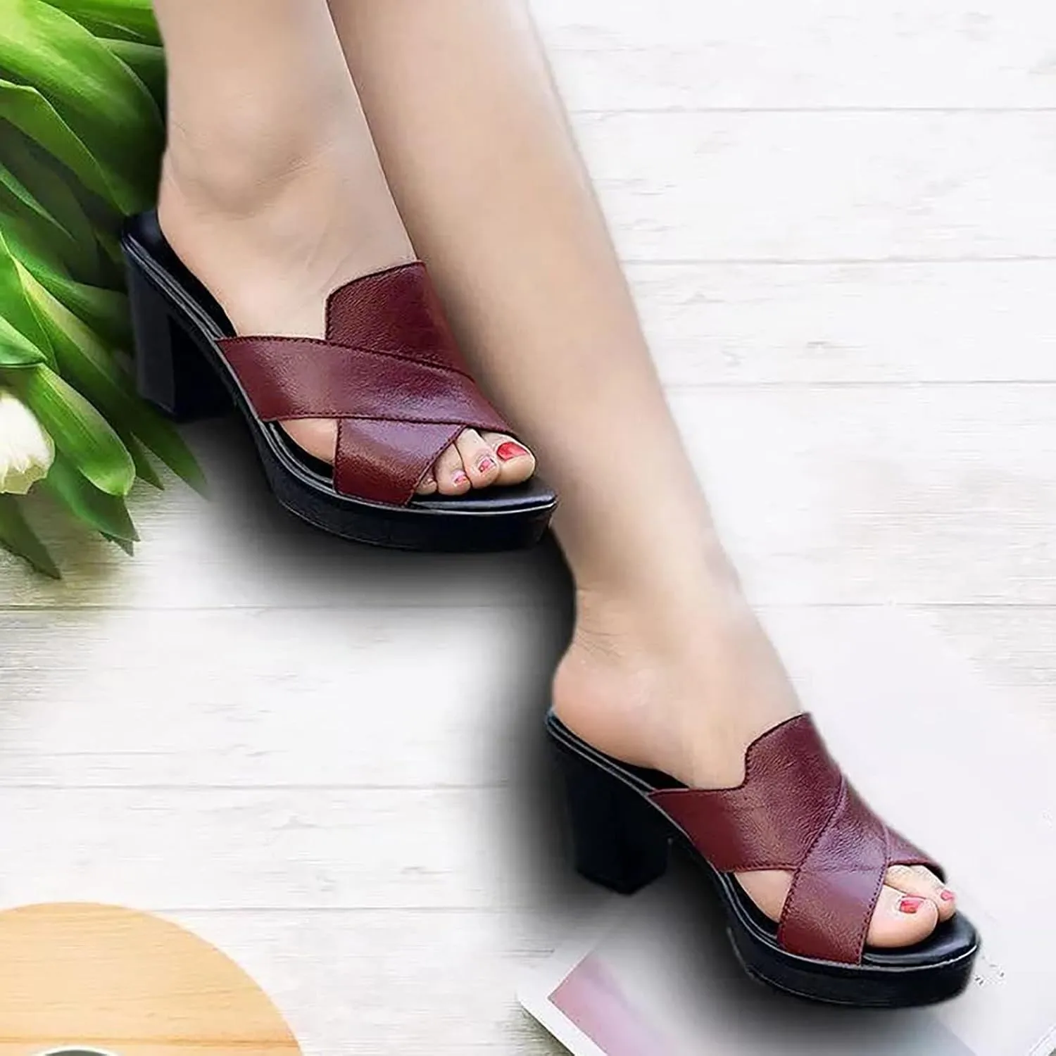 Women's Sandals Round Open Toe Block Heel Pumps Chunky Heel Sandal Fish Mouth Slingback Mules Slip On Slipper