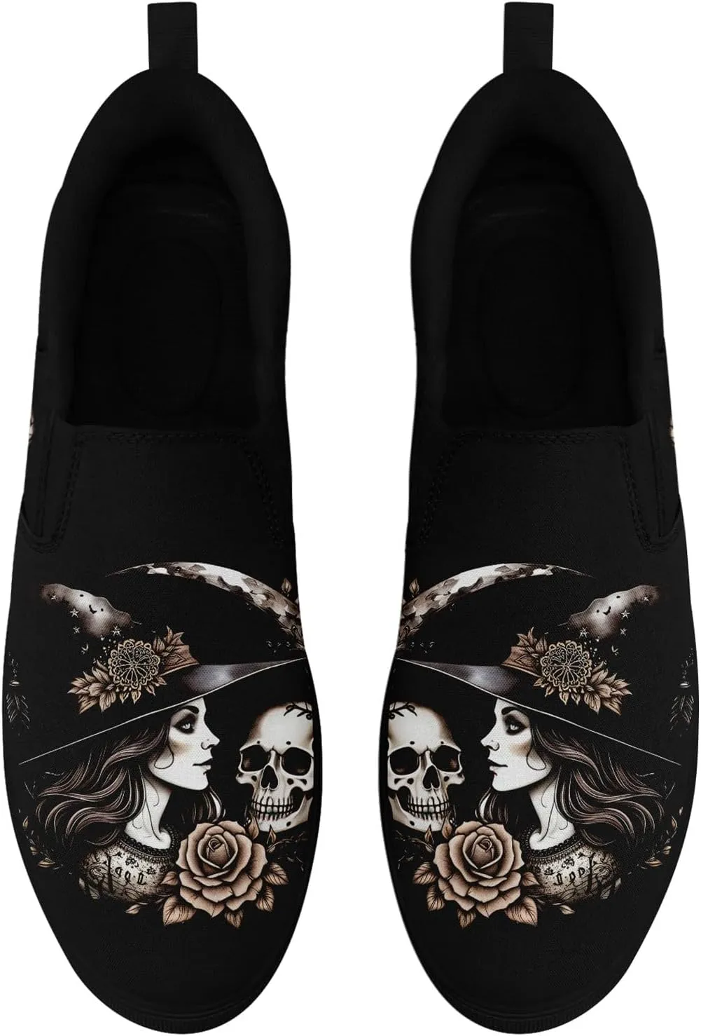 Women's Slip-on Canvas Shoes – Floral Skull Casual Loafers Trendy Comfortable Walking Skate Sneakers for Men
