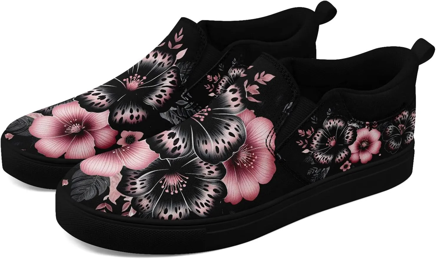 Women's Slip-on Canvas Shoes – Floral Skull Casual Loafers Trendy Comfortable Walking Skate Sneakers for Men