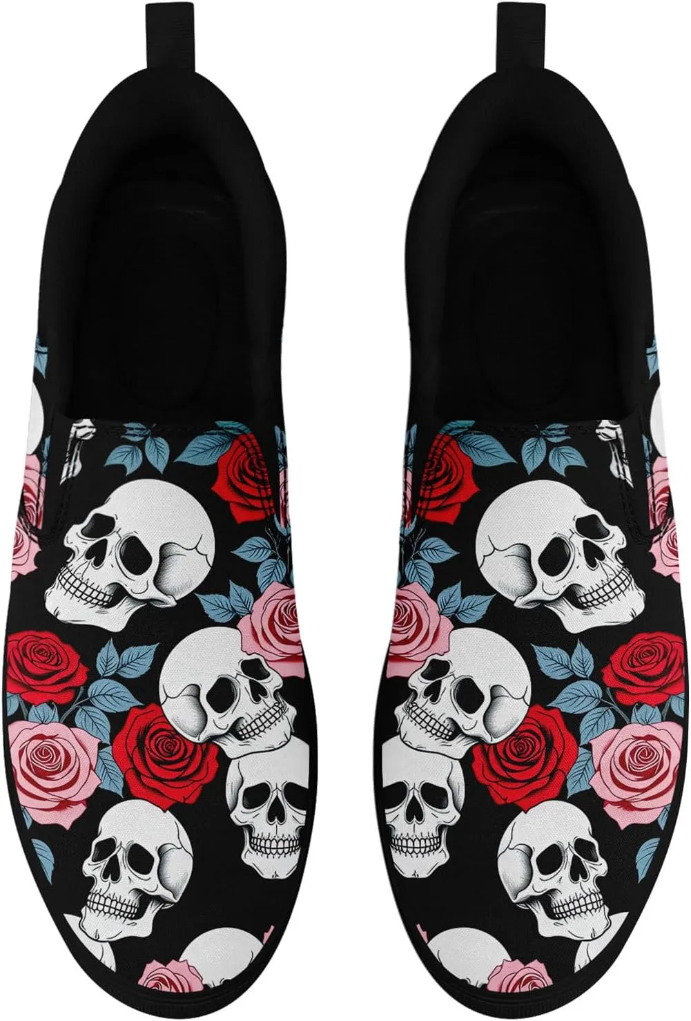 Women's Slip-on Canvas Shoes – Floral Skull Casual Loafers Trendy Comfortable Walking Skate Sneakers for Men