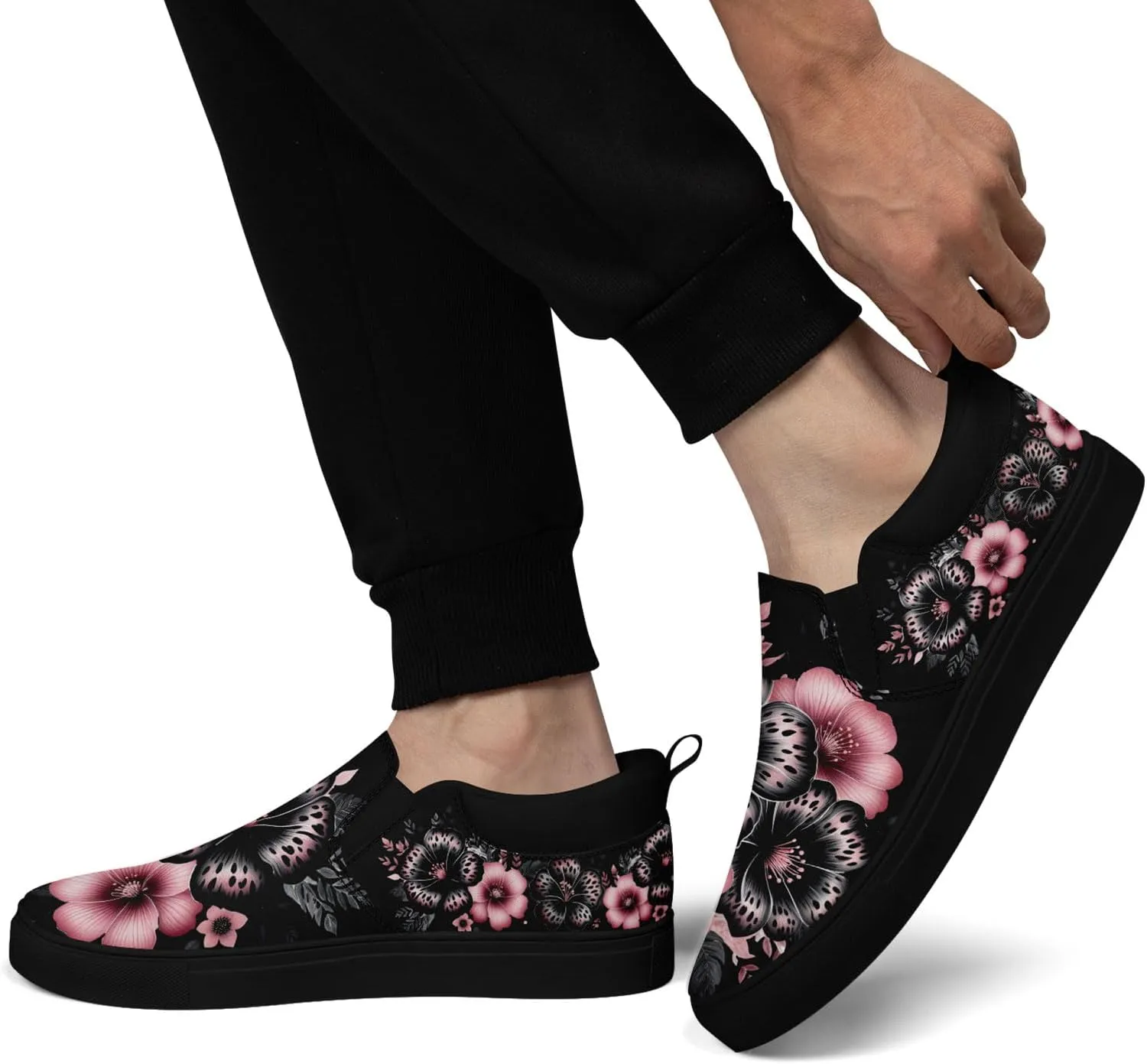 Women's Slip-on Canvas Shoes – Floral Skull Casual Loafers Trendy Comfortable Walking Skate Sneakers for Men