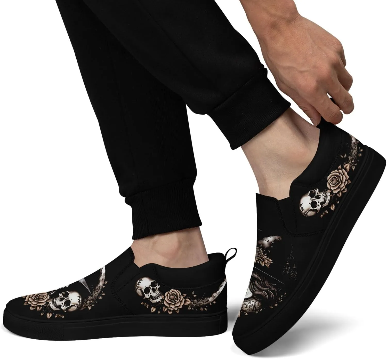 Women's Slip-on Canvas Shoes – Floral Skull Casual Loafers Trendy Comfortable Walking Skate Sneakers for Men