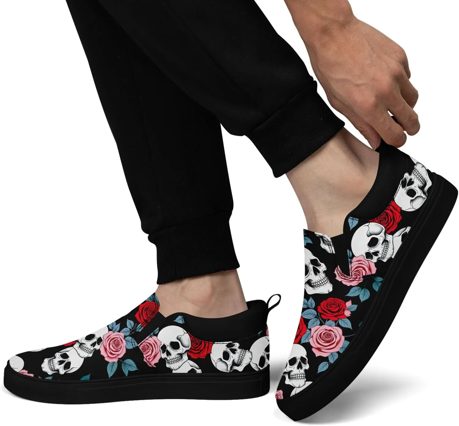 Women's Slip-on Canvas Shoes – Floral Skull Casual Loafers Trendy Comfortable Walking Skate Sneakers for Men