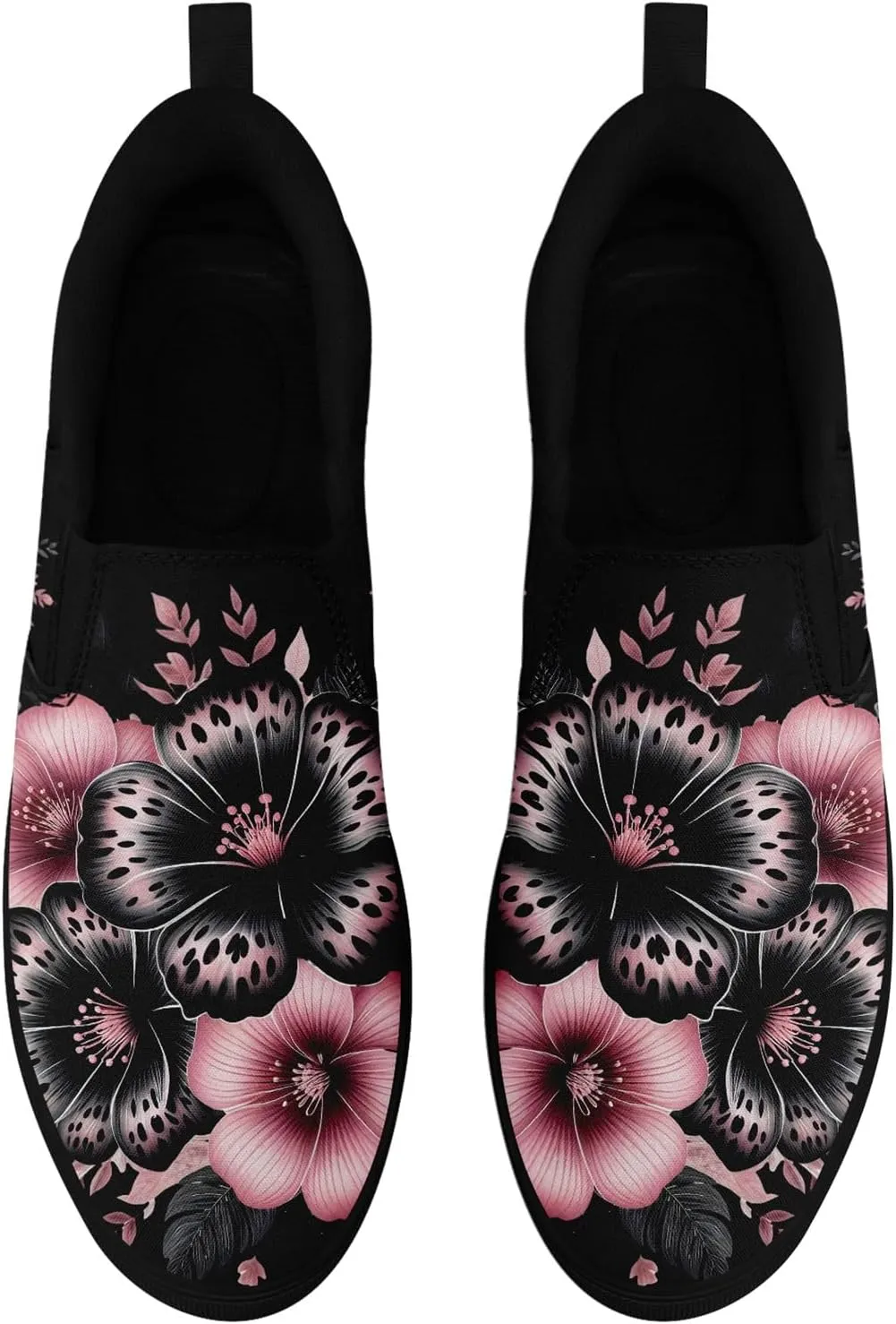 Women's Slip-on Canvas Shoes – Floral Skull Casual Loafers Trendy Comfortable Walking Skate Sneakers for Men
