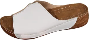 Womens Slip On Sandals PU Leather Comfortable Platform Wedge Shoes Summer Beach Travel Holiday Casual Wedges