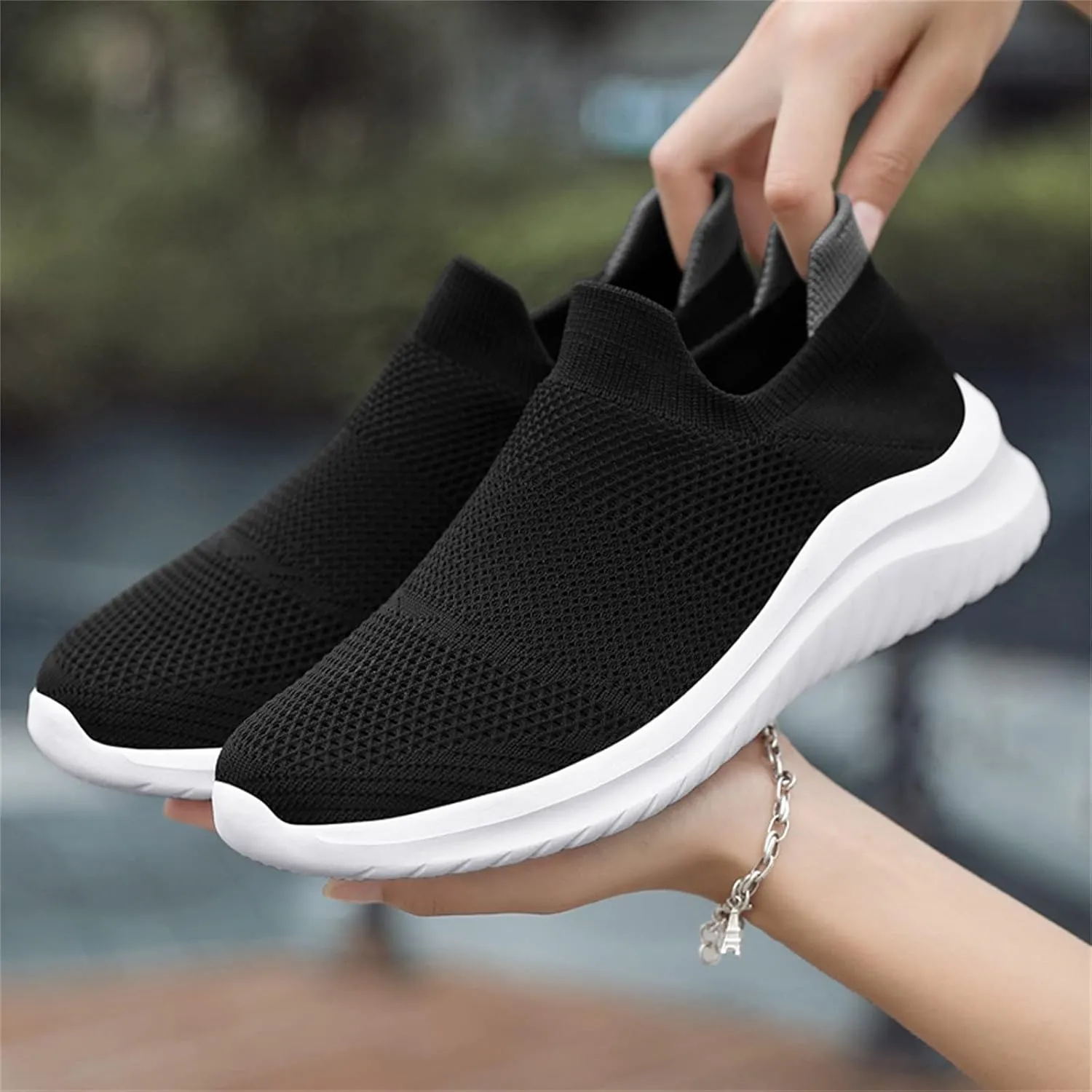 Women's Slip On Walking Shoes Running Comfortable Mens Casual Shoes Mesh Ladies Casual Shoes Black Platform Sneaker Slip On Tennis Shoe Cross Trainer Shoe