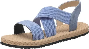 Women's Solid Textured Strappy Sandals Stretch Ankle Shoe Spring Trendy Braided Sandal Beach Vacation Flats