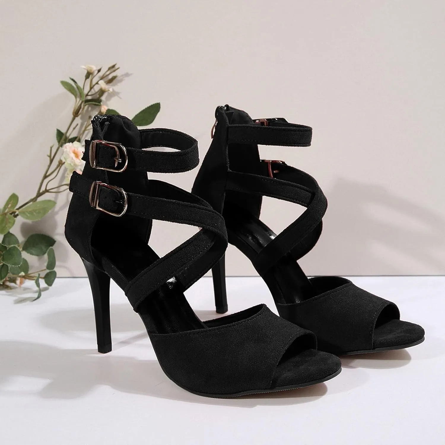 Women's Stiletto High Heel Dress Sandals 2025 Summer Fashionable Casual Fish Mouth Solid Color Lace Up High Heeled Shoes Casual Comfortable Summer Backless Mules Adjustable Slide Walking Shoes