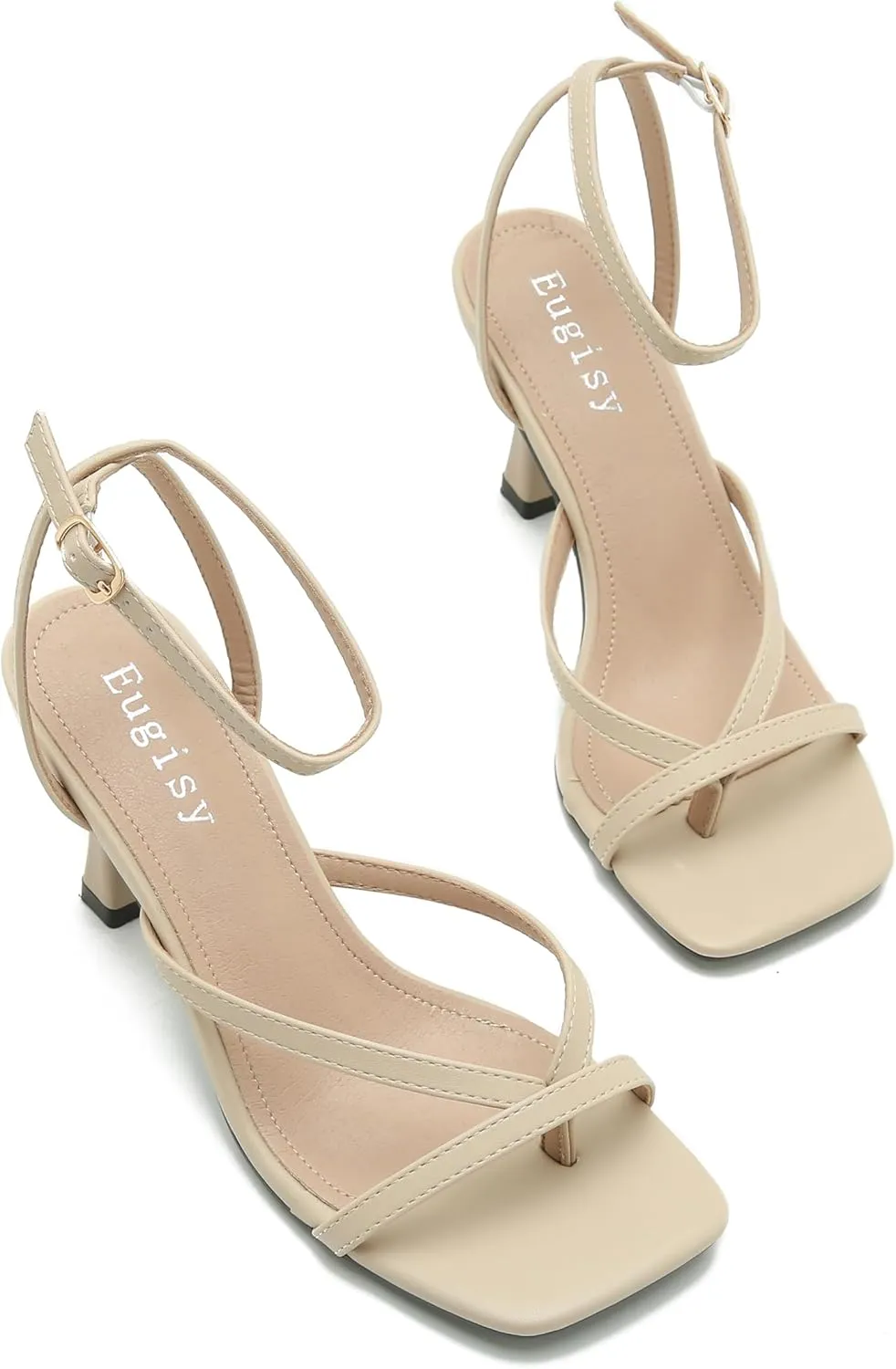 Women's Strappy Heels Lace Up Stiletto High Heeled Sandals Square Open Toe Thong Ankle Strap Sexy Fashion Comfort Dress Shoes Party Sandals