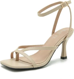 Women's Strappy Heels Lace Up Stiletto High Heeled Sandals Square Open Toe Thong Ankle Strap Sexy Fashion Comfort Dress Shoes Party Sandals