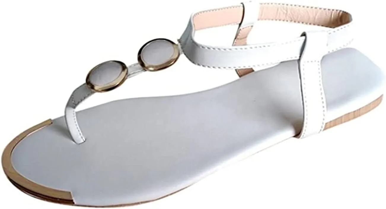 Women's Summer Sandals,Womens Casual Boho Crystal T-Strap Clip Toe Flip Flops Comfy Beach Flat Shoes Sandals for Women