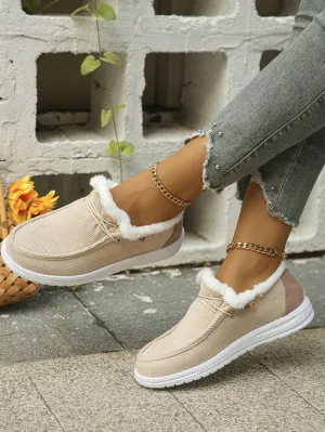 Women's Wide Toe Plus Size Casual Shoes, Solid Color Lace Up Non-Slip Snow Boots, Comfortable Winter Grip Lightweight Ankle Boots Cotton Shoes.