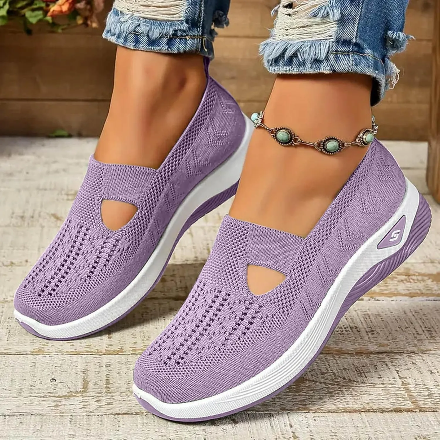 Women's Woven Orthopedic Sneakers Breathable Soft Shoes Go Walking Slip on Foam Shoes Hands Free Slip On Sneakers Arch Support Shoe for Plantar Fasciitis