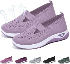 Women's Woven Orthopedic Sneakers Breathable Soft Shoes Go Walking Slip on Foam Shoes Hands Free Slip On Sneakers Arch Support Shoe for Plantar Fasciitis