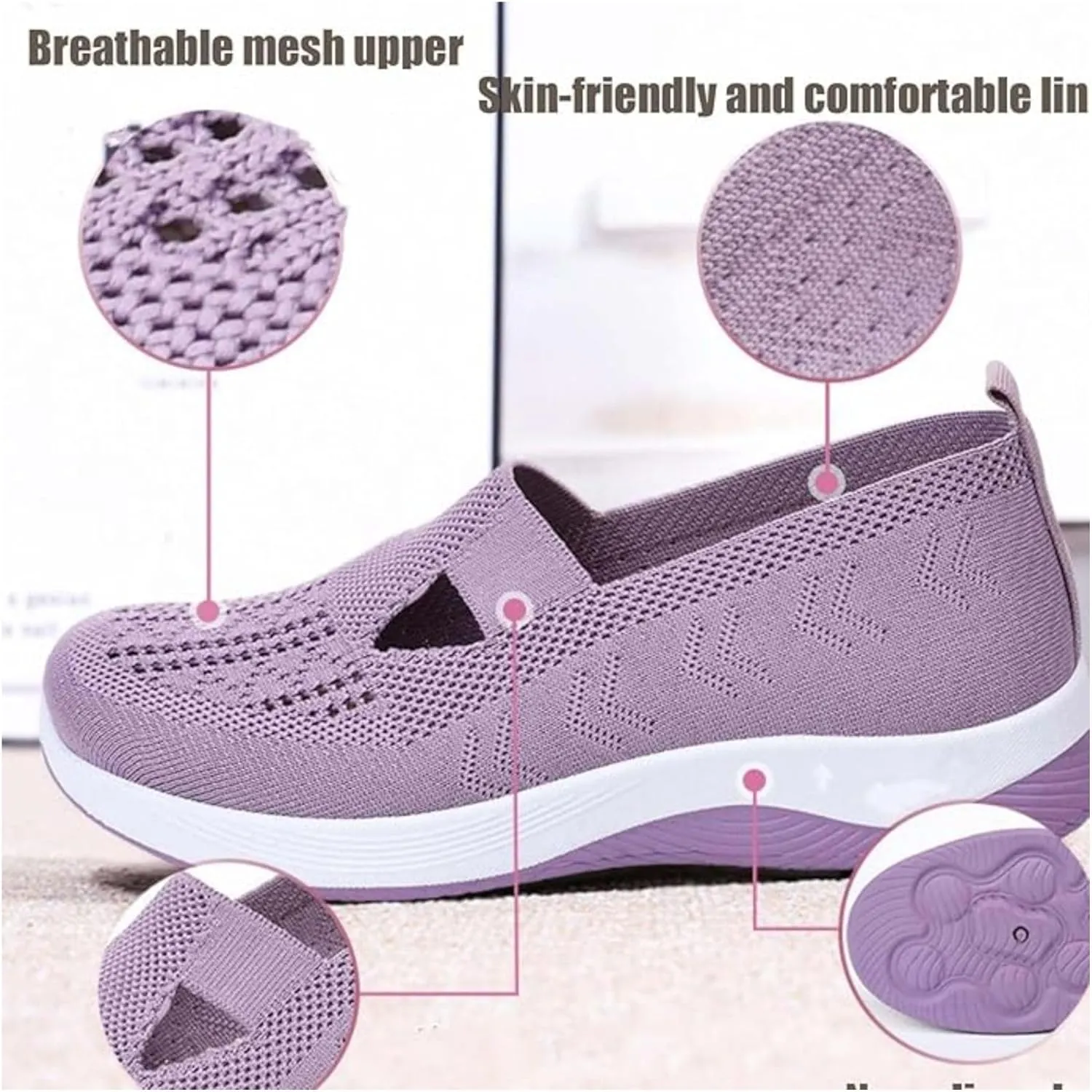 Women's Woven Orthopedic Sneakers Breathable Soft Shoes Go Walking Slip on Foam Shoes Hands Free Slip On Sneakers Arch Support Shoe for Plantar Fasciitis