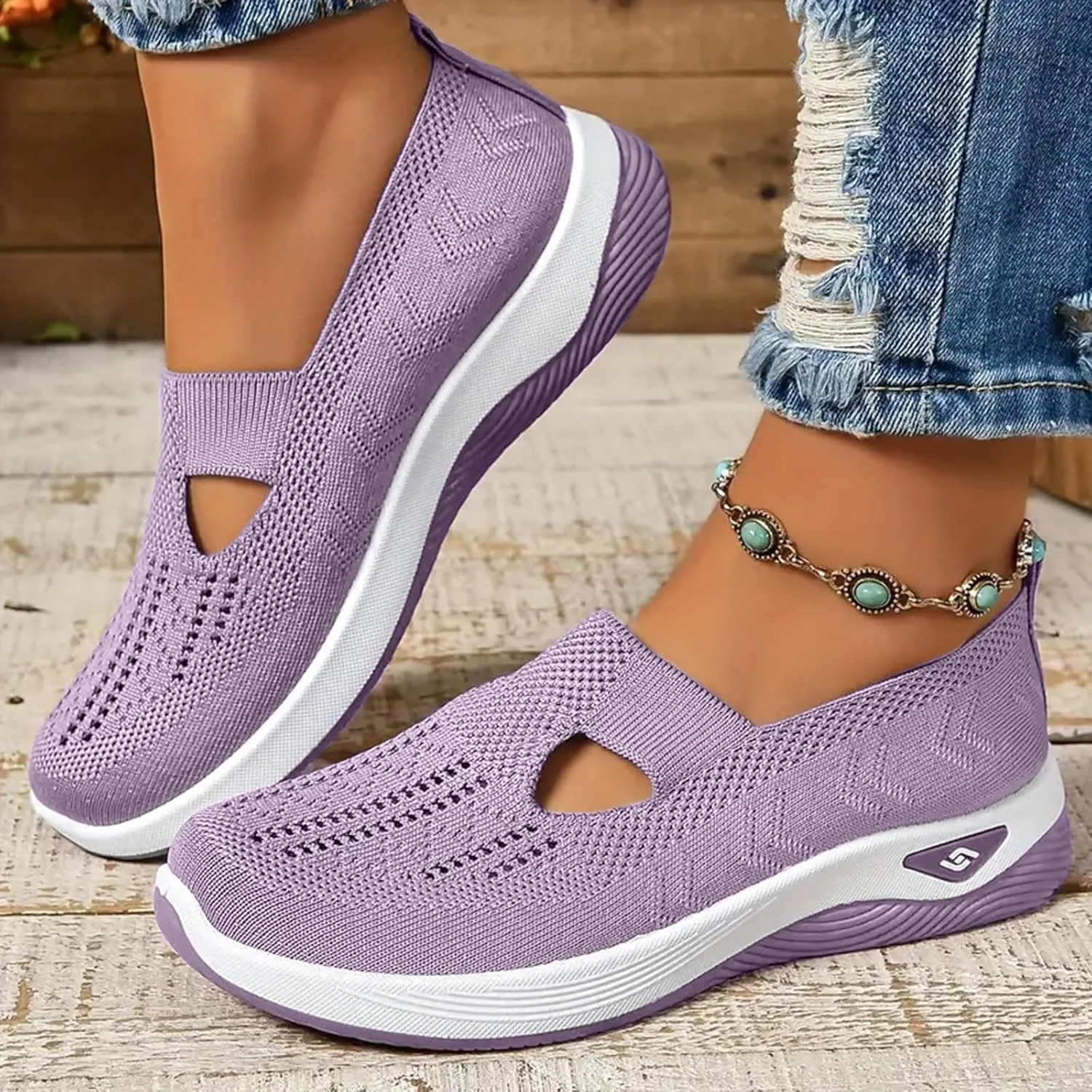 Women's Woven Orthopedic Sneakers Breathable Soft Shoes Go Walking Slip on Foam Shoes Hands Free Slip On Sneakers Arch Support Shoe for Plantar Fasciitis