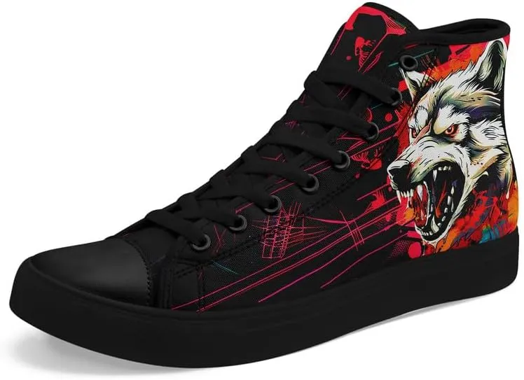 Womens/Mens Fashion High Top Canvas Shoes Lace Up Skull Black Canvas Sneaker Non Slip Casual Comfortable Walking Tennis Shoes