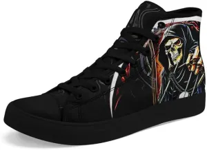 Womens/Mens Fashion High Top Canvas Shoes Lace Up Skull Black Canvas Sneaker Non Slip Casual Comfortable Walking Tennis Shoes