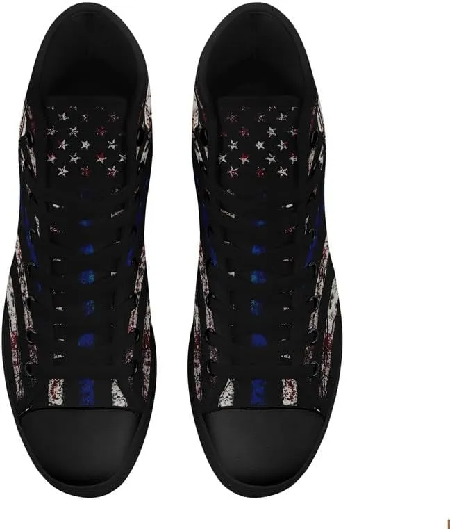 Womens/Mens Fashion High Top Canvas Shoes Lace Up Skull Black Canvas Sneaker Non Slip Casual Comfortable Walking Tennis Shoes