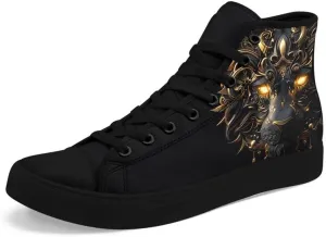 Womens/Mens Fashion High Top Canvas Shoes Lace Up Skull Black Canvas Sneaker Non Slip Casual Comfortable Walking Tennis Shoes