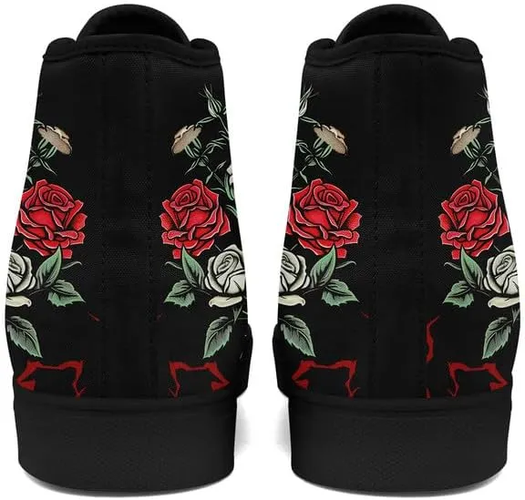 Womens/Mens Fashion High Top Canvas Shoes Lace Up Skull Black Canvas Sneaker Non Slip Casual Comfortable Walking Tennis Shoes