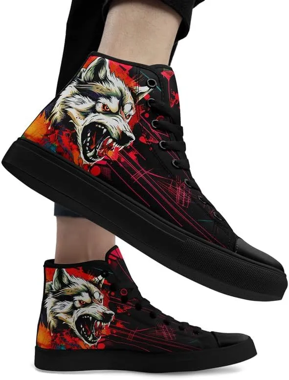 Womens/Mens Fashion High Top Canvas Shoes Lace Up Skull Black Canvas Sneaker Non Slip Casual Comfortable Walking Tennis Shoes