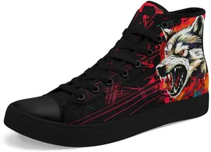 Womens/Mens Fashion High Top Canvas Shoes Lace Up Skull Black Canvas Sneaker Non Slip Casual Comfortable Walking Tennis Shoes